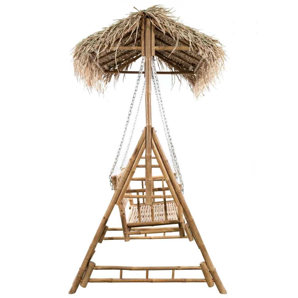 Dondolo da Giardino 2 Posti Cuscini Foglie di Palma 202cm Bambù 3063939
