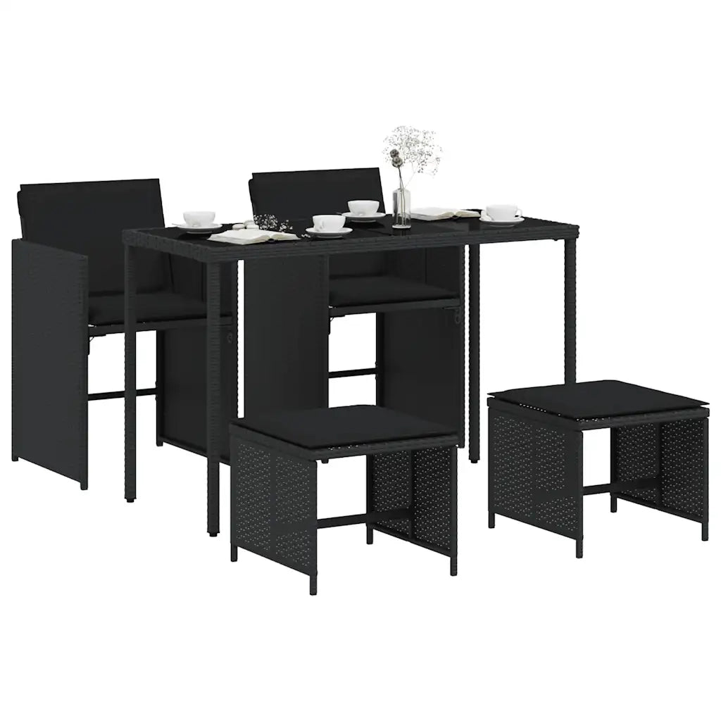 Set da Pranzo da Giardino 5 pz Nero con Cuscini in Polyrattancod mxl 89001