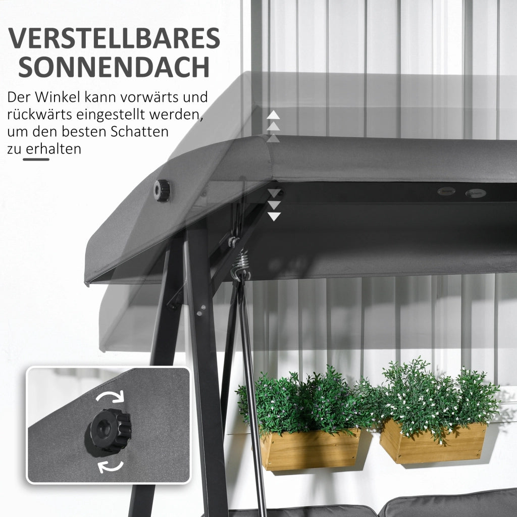 Altalena giardino Hollywood due posti tetto regolabile cuscini imbottiti portata massima 220 kg finitura grigio scuro perfetta per giardino e spazi esterni