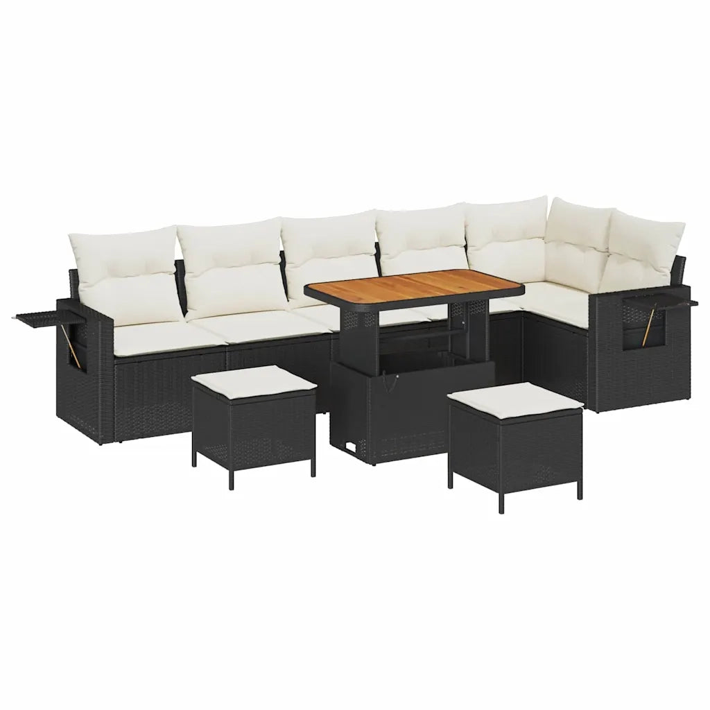 Set Divano da Giardino 9 pcs Nero polyrattan