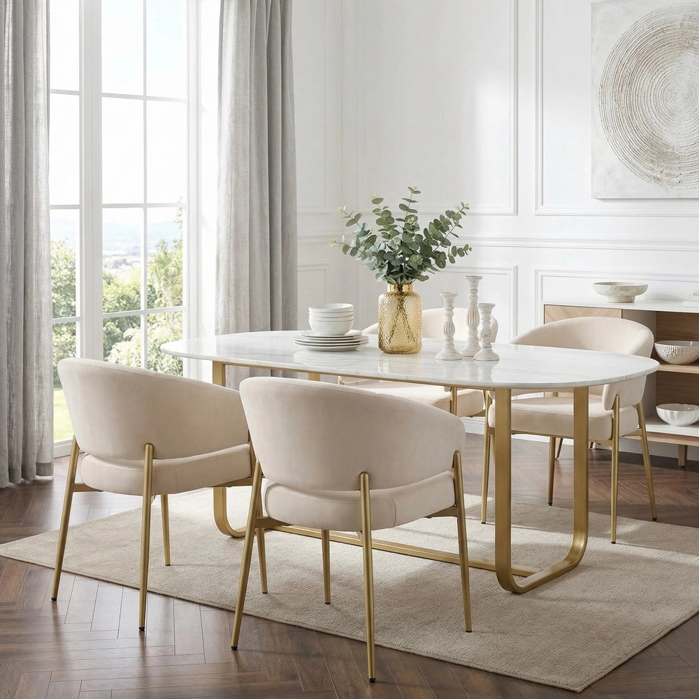 2 Sedie da pranzo in velluto - Zephmum - Comode e traspiranti, stile moderno, colore beige e oro champagne