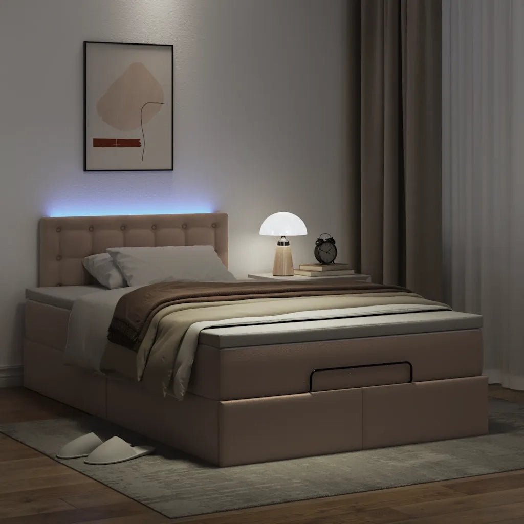 vidaXL Pouf Letto con Materassi e LED Cappuccino 120x190 cm Similpelle