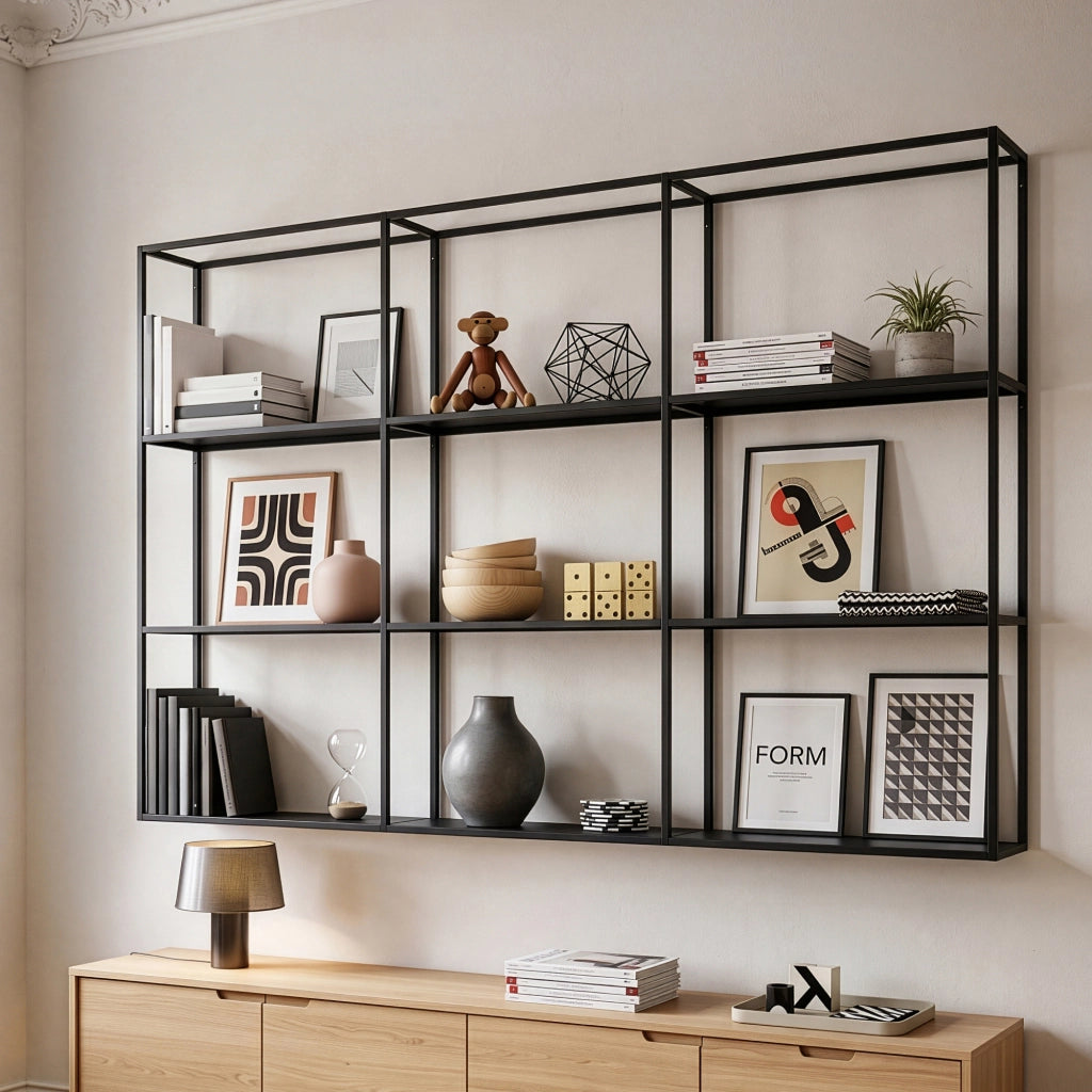 Scaffale da Parete Jelsa in Ferro Libreria Sospesa con 9 Scomparti 160x18x110 cm Nero [en.casa]