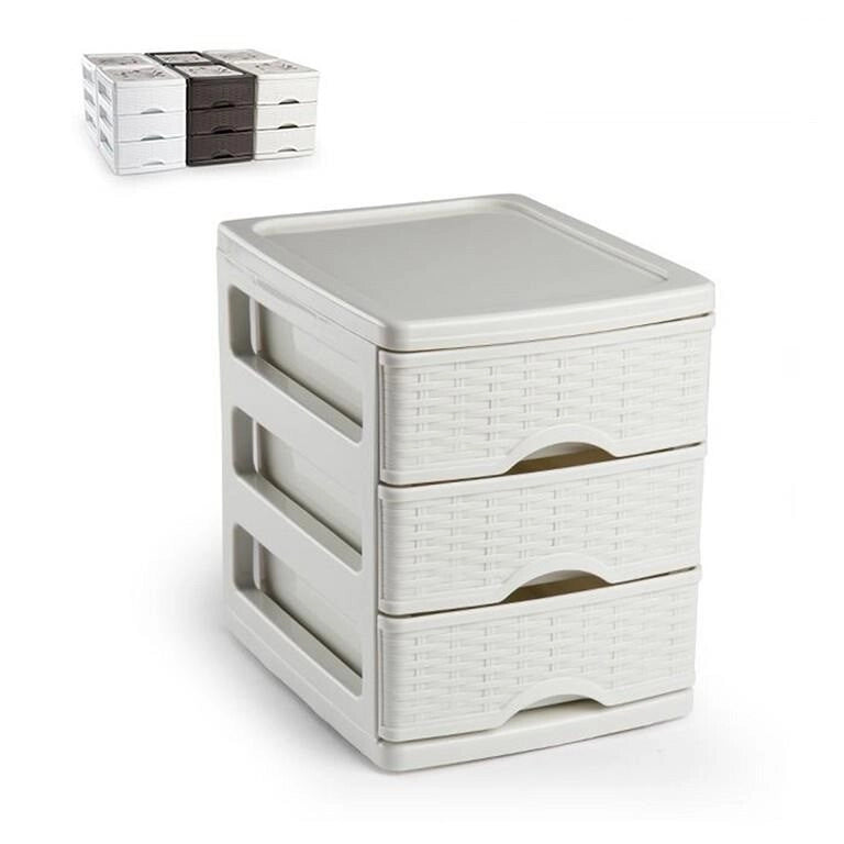 Cassettiera Organizer Turia Effetto Rattan 3 Cassetti Bianca 14 x 17 x 17 cm
