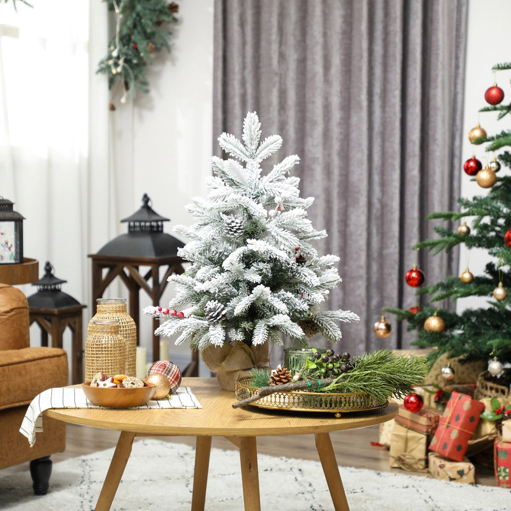 Albero di Natale Artificiale 60 cm con Luci LED e Neve ¨C zephmum ¨C Verde