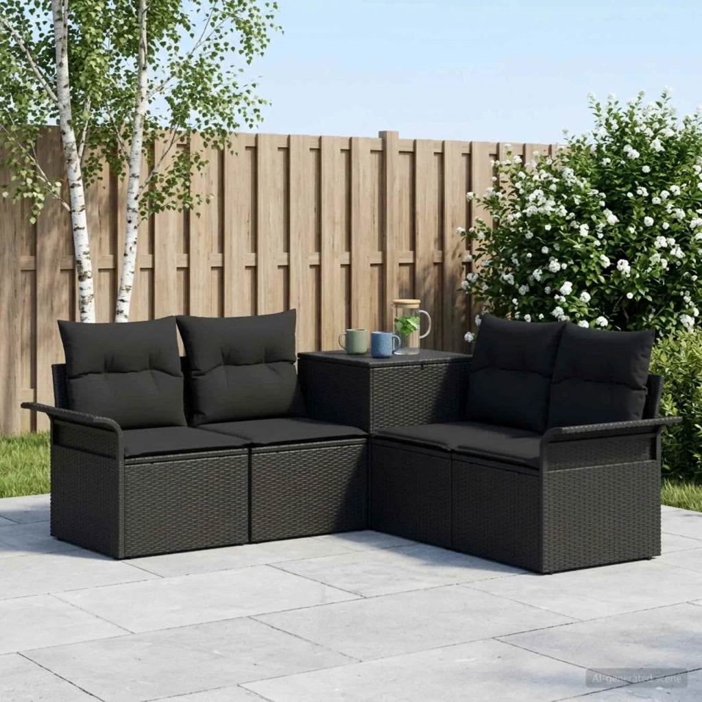 Set di divani 5 pz Nero Rattan sintetico e Acciaio 3447728