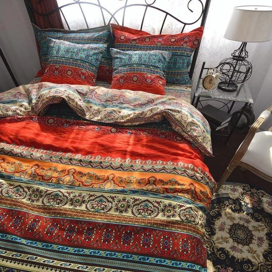 Set di coperte da letto bohemien 200x200 cm – 3 pezzi di tessuto di cotone in stile esotico