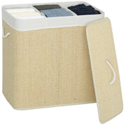 Cestino per Biancheria in Bamb¨´ con 3 Scomparti ¨C Zephmum ¨C 60x40x60 cm Crema