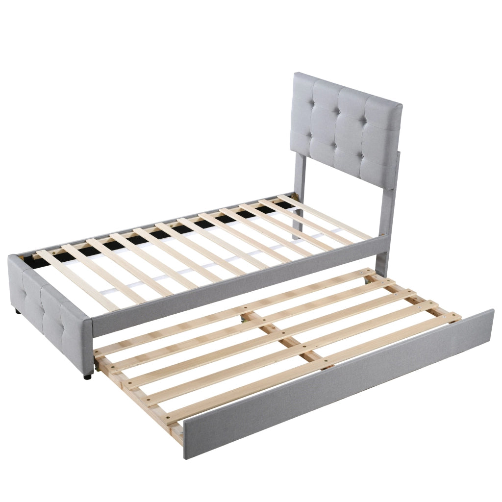 Letto singolo estraibile 90×200 cm e 90×190 cm con testiera regolabile; senza materasso; imbottito; grigio