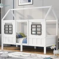 Letto a casetta con finestre, senza materasso，200×90 cm, Bianco