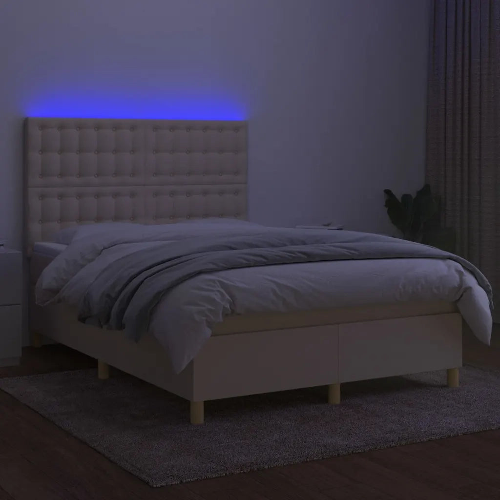 Letto a Molle con Materasso e LED Crema 140x190 cm in Tessuto 3135754