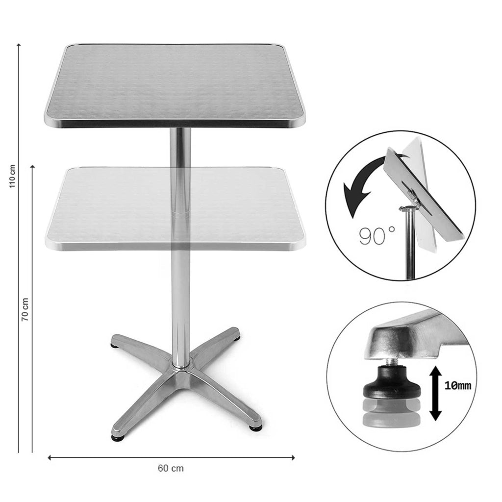Tavolino Bar Bistrot Alto Pieghevole Alluminio Quadrato 60x60x110cm Tavolo Pub