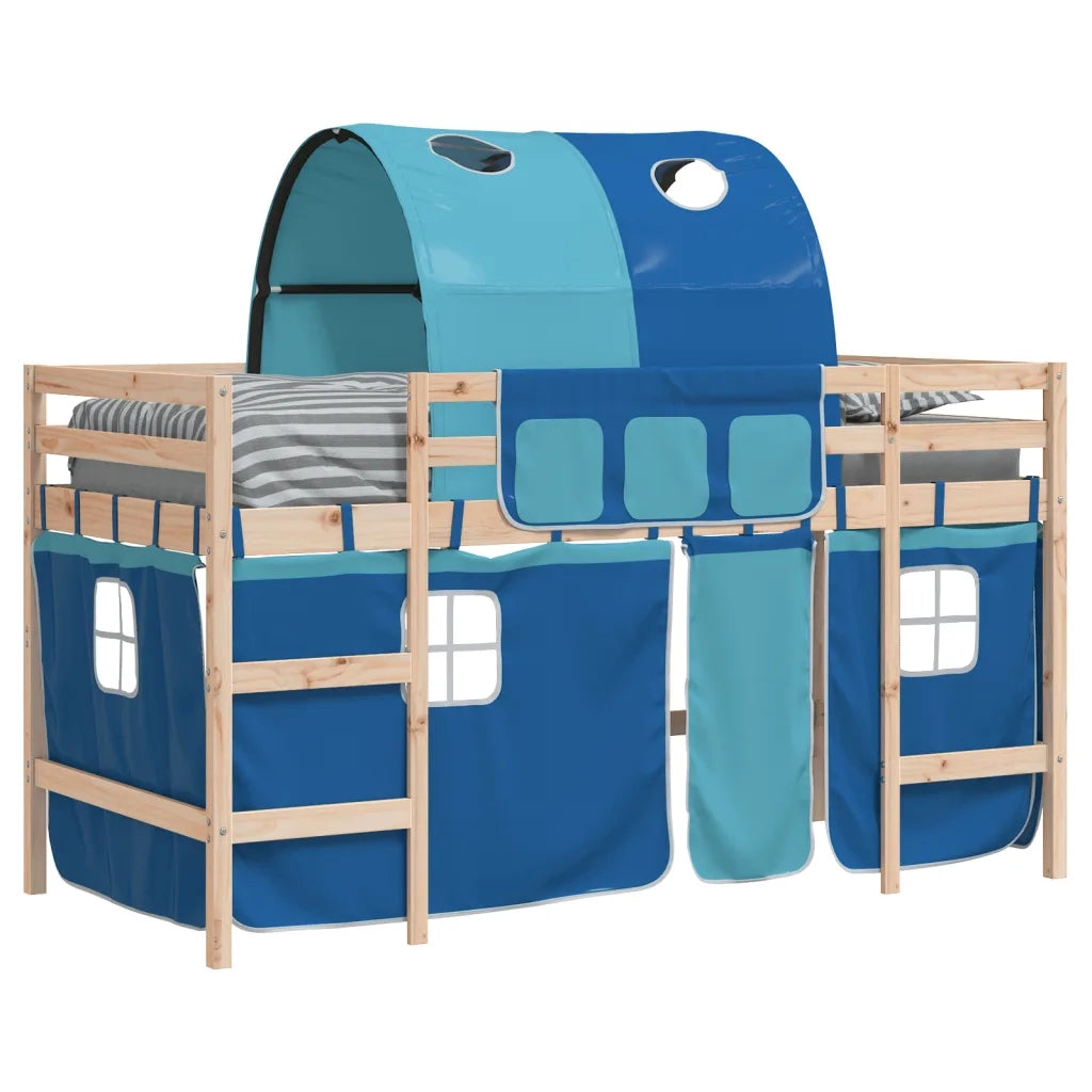 Letto a Soppalco con Tunnel Bambini Blu 90x190cm Massello Pino 3207001