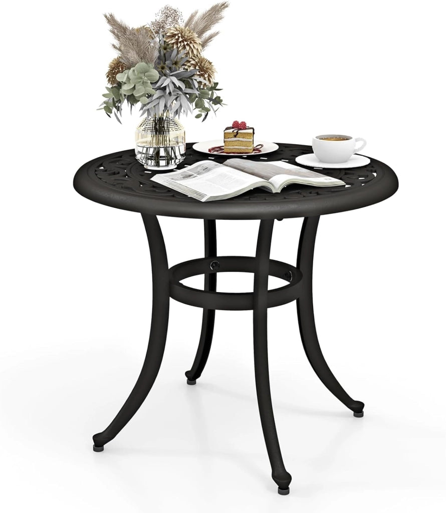 Tavolo da bistrot rotondo, da giardino, in alluminio pressofuso, 60 cm di diametro, con telaio in metallo, per giardino, terrazze, balcone