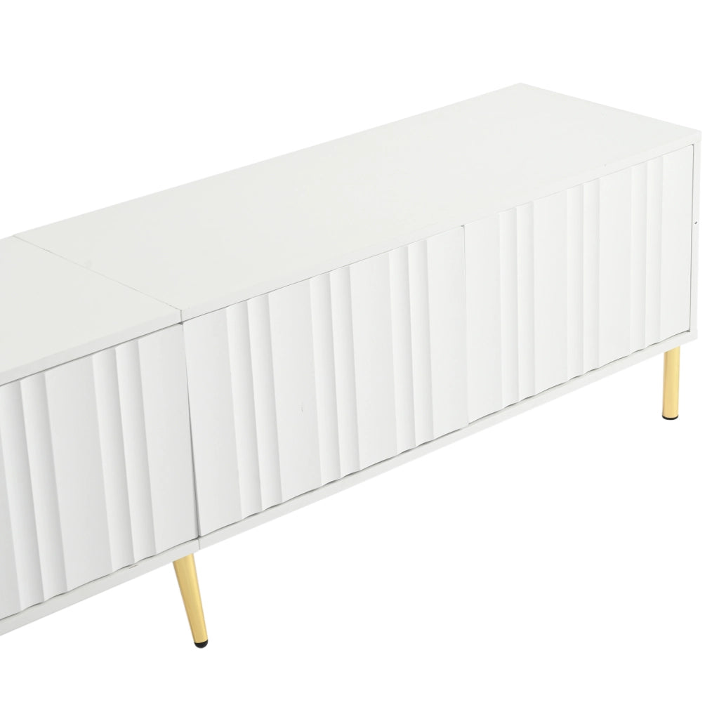OKWISH Mobile TV con 4 Ante e 8 Ripiani, Gambe Dorate, Frontali Scanalati, per Soggiorno, MDF, Bianco, 190 x 38 x 48 cm