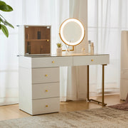 Toeletta con specchio LED bianca e oro 120x45x115 cm