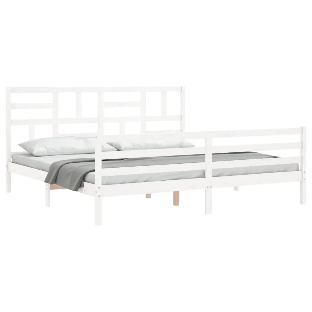 Giroletto Testiera Bianco Super King Size-Struttura Letto in Legno Massello 964803