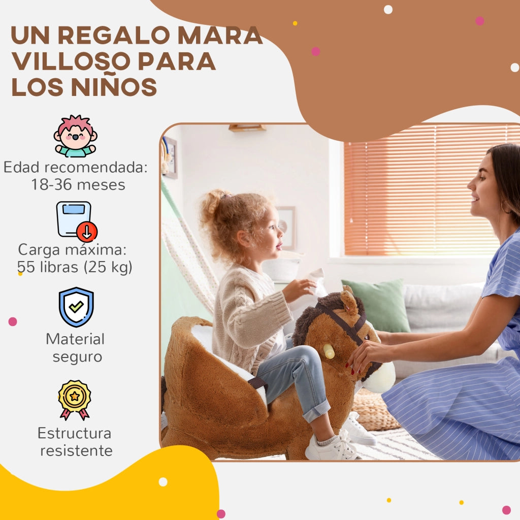 Cavallo a dondolo per bambini 18-36 mesi ¨C Xylo ¨C con suono, maniglie e cintura di sicurezza, marrone