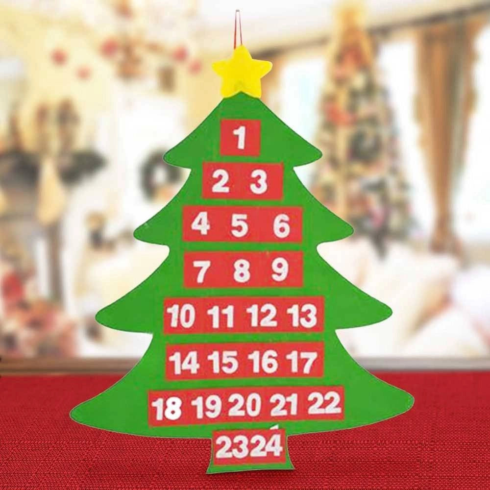 Trade Shop - Calendario Avvento Albero Di Natale Feltro Con Tasche Decorazioni Natalizie 54cm -