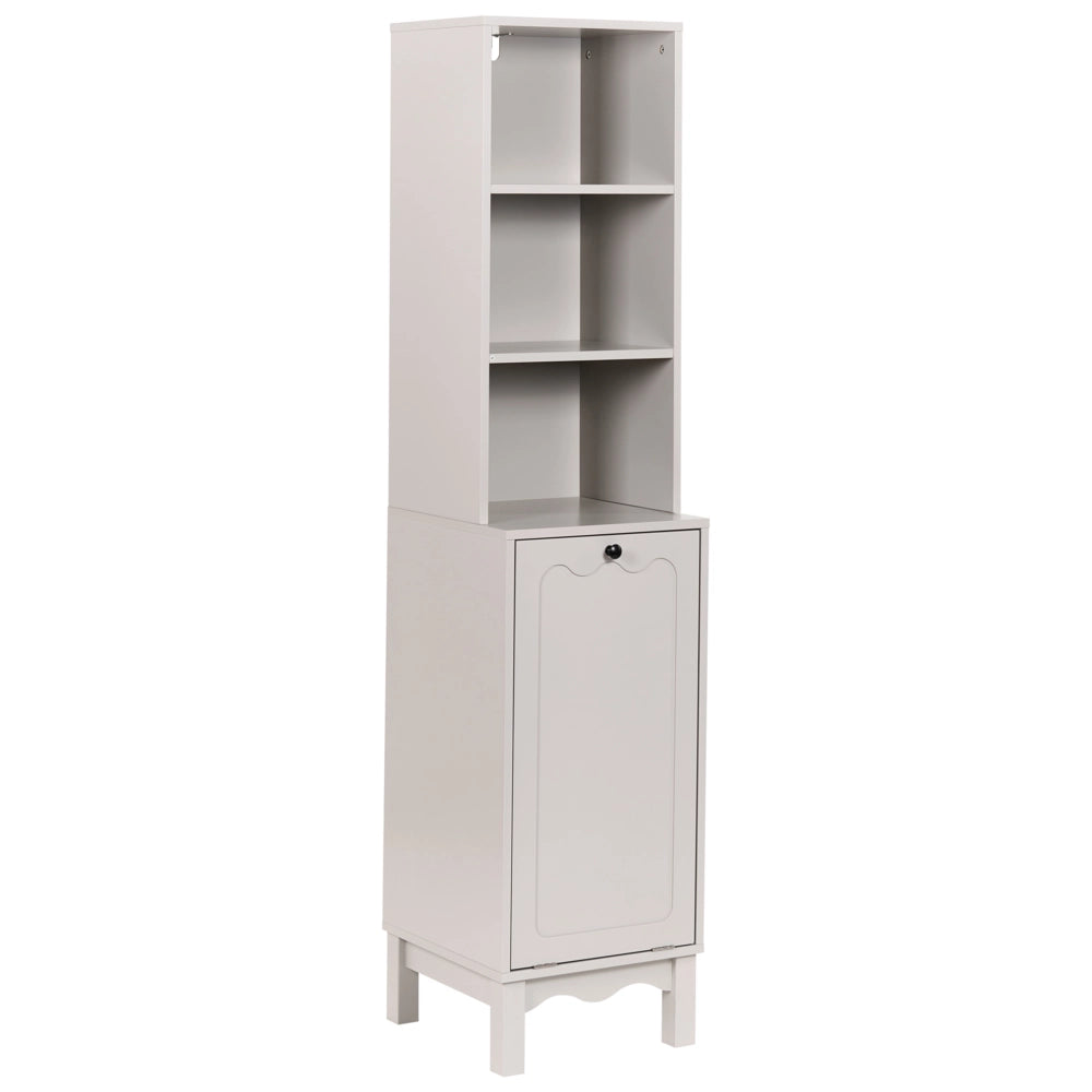 Mobile da bagno con cestino per la biancheria Armadietto in MDF beige chiaro con ripiani Stile tradizionale per il bagno