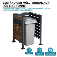 Copri bidone della spazzatura per un cassonetto da 60-240l, copribidoni da esterno in acciaio antracite ed effetto legno, porta bidoni immondizia