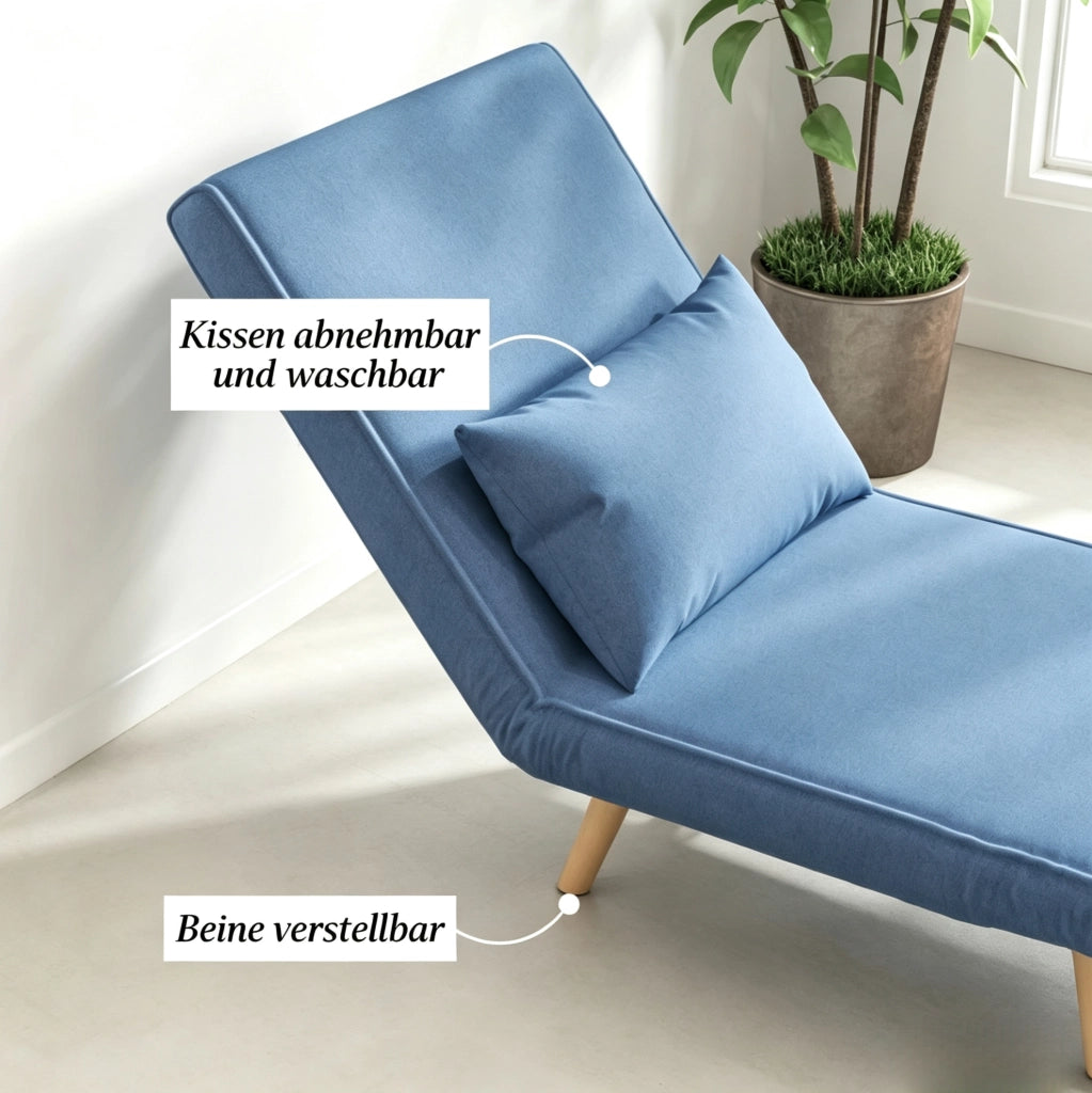 Poltrona letto singola blu con schienale regolabile a 5 posizioni