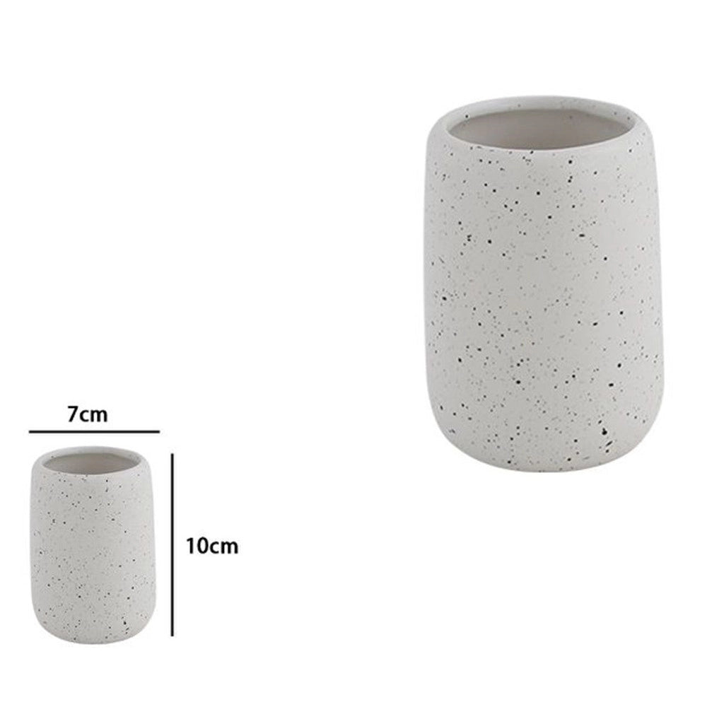 Trade Shop - Bicchiere Porta Spazzolini In Ceramica Bianco Effetto Pietra Granito Bagno 87806 -