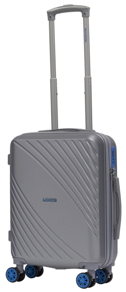 Trolley Valigia Bagaglio a Mano Rigida in ABS 4 Ruote TSA Ravizzoni Fresh Silver e Blu