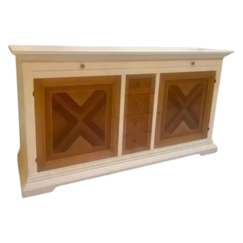 Madia credenza 2 ante 6 cassetti in legno avorio/noce l.210 p.53 h. 115 - Mobili 2G
