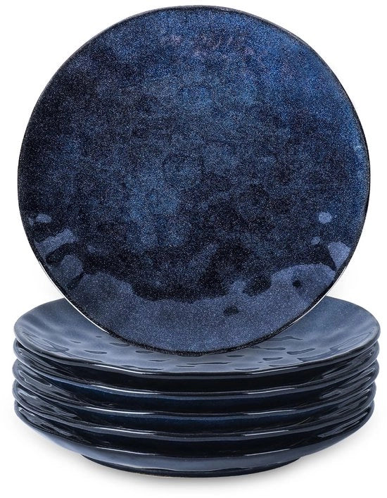 Set di piatti da tavola in ceramica, 6 pezzi, Ø 27 cm, piatti da tavola o da colazione in porcellana per i vostri piatti preferiti, lavastoviglie (azzurro a stelle)