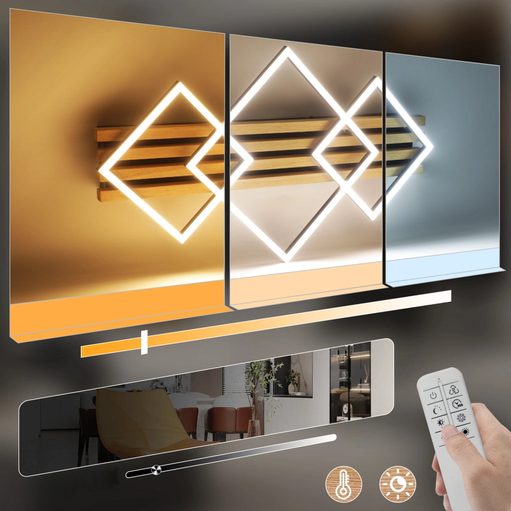 ZMH Lampada da soffitto plafoniera LED legno dimmerabile memory 70cm 46W design quadrato nero per soggiorno