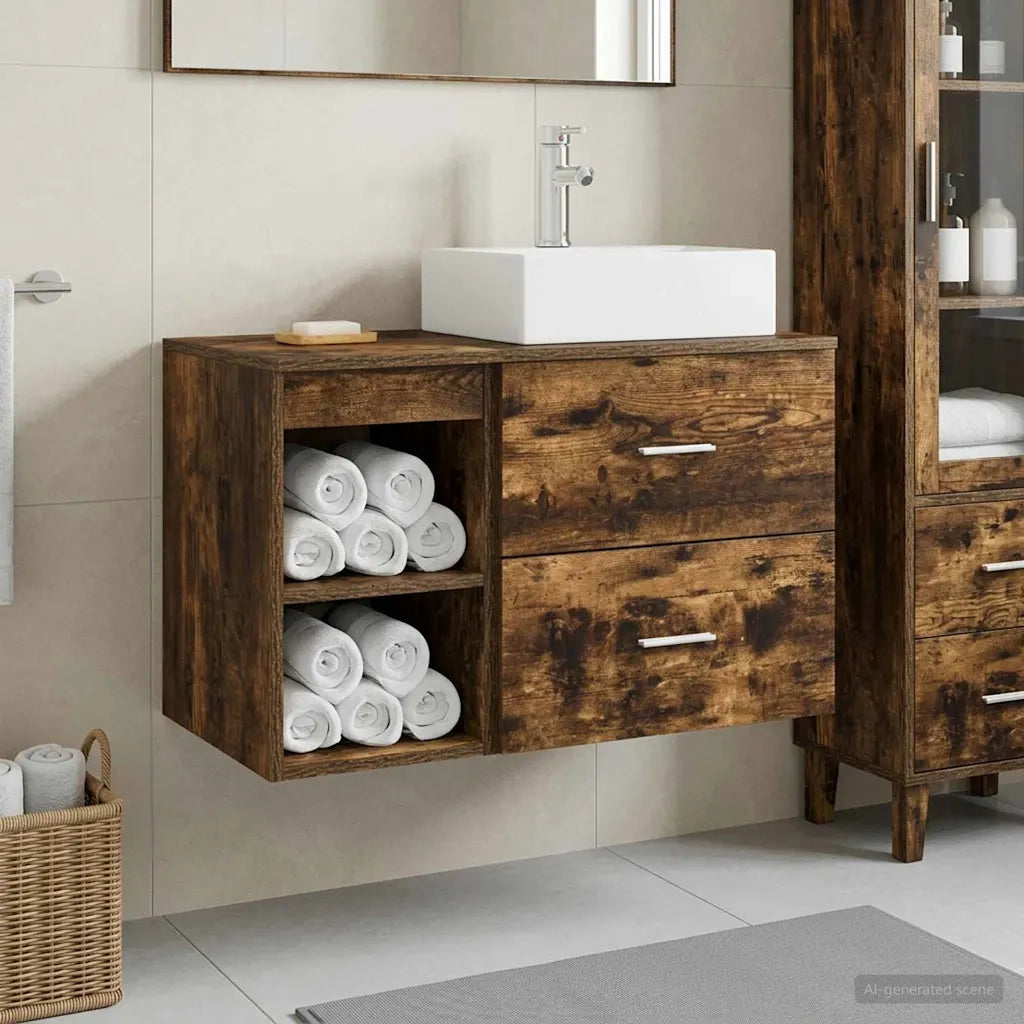 Set di mobili per il bagno 2 pcs Rovere Fumo 3403892