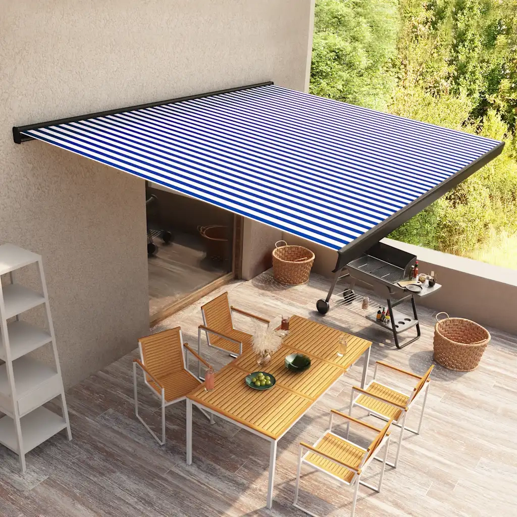 Tenda a Cassonetto Motorizzata 350x250 cm Blu e Bianco 3052686