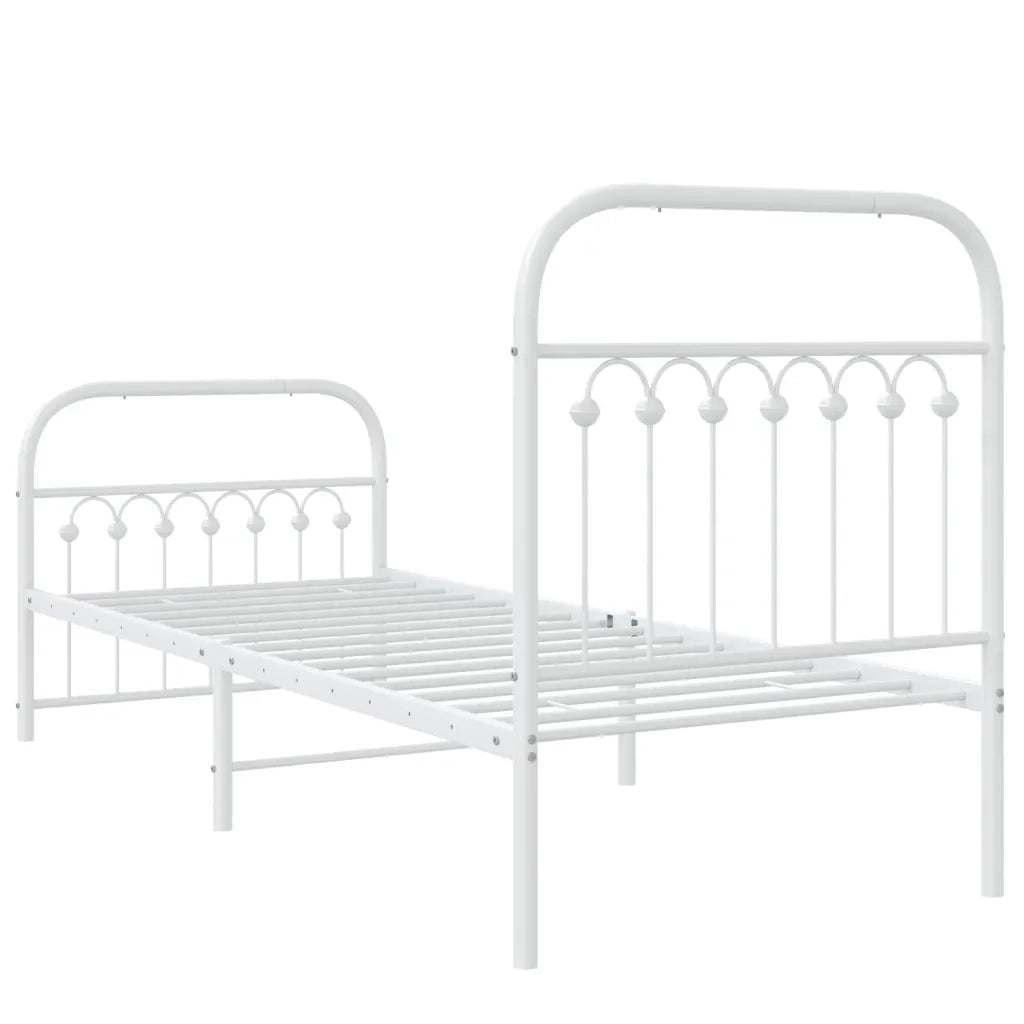 Letto singolo | Letto per adulti | Giroletto con Testiera e Pediera Metallo Bianco 75x190 cm
