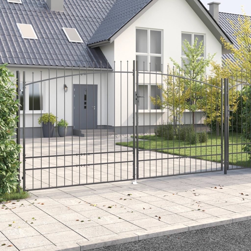 porta da giardino con punta a lancia a doppio swing grigio 200x400 cm in acciaio
