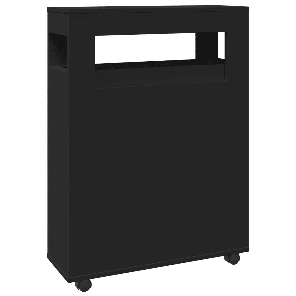 Mobile da Bagno | Armadio da bagno Stretto con Ruote Nero in Truciolato