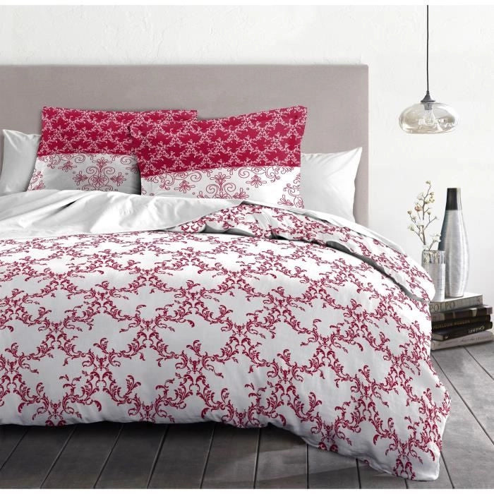 Parure copripiumino 220x240 cm HOME LINGE PASSION FRISE: Copripiumino + 2 federe - 100% Cotone 57 fili - Bordeaux