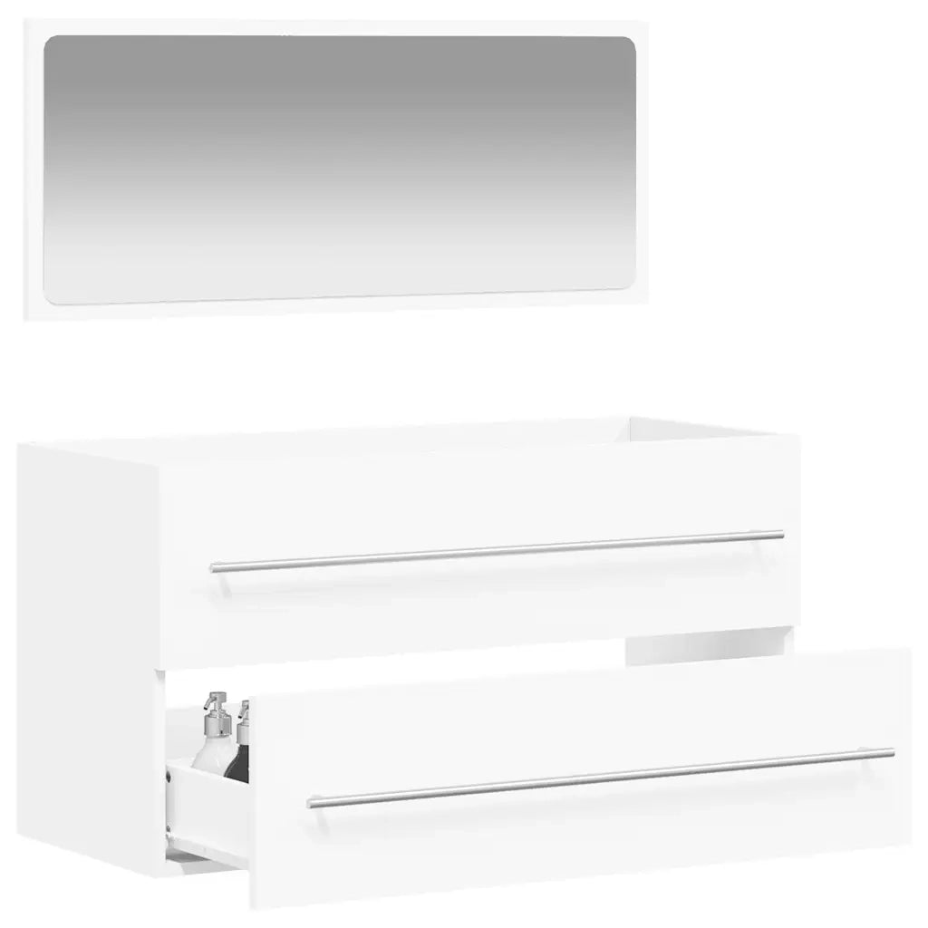 Mobile da Bagno con Specchio Bianco in Legno Multistrato 833879