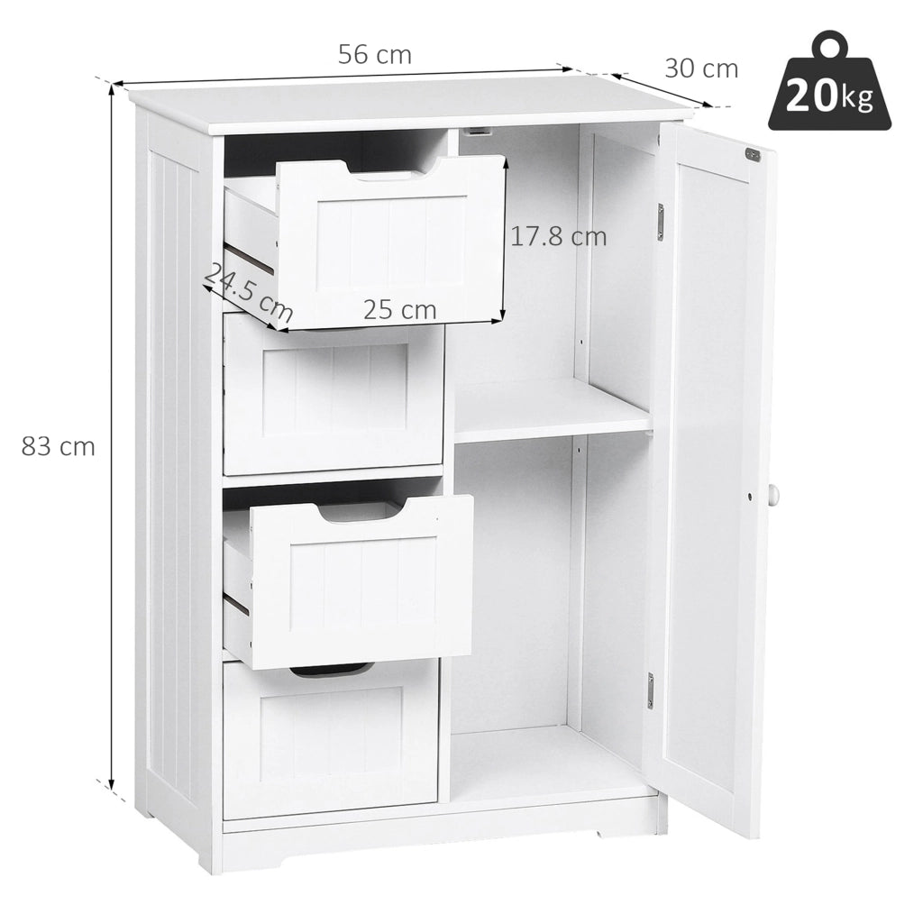 Mobile da Bagno con Cassetti e Armadietto Regolabile ¨C Zephmum ¨C Bianco, MDF, 56x30x83cm