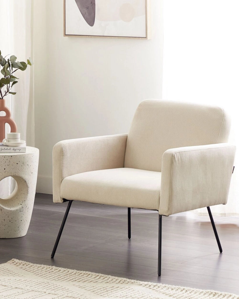 Poltrona Velluto beige chiaro Snelle Gambe In Metallo Nero Moderno Soggiorno Retrò