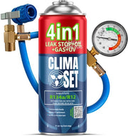 Set 4-in-1 per riparazioni di condizionatori a gas R134a - Olio - Lekdichtingsmiddel - UV-Kleurstof - Slang - Set di rilevamento e riparazione di perdite di gas per condizionatori