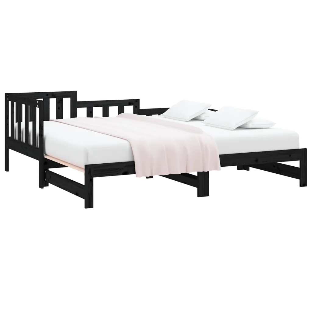 Letto singolo | Letto per adulti | Dormeuse Estraibile Nera 2x(90x190) cm Legno Massello di Pino