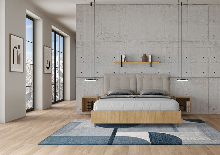 Letto Matrimoniale 160x200 cm con Rete e Contenitore Alzata Comoda Struttura Quercia con Cuscini in Similpelle Egos