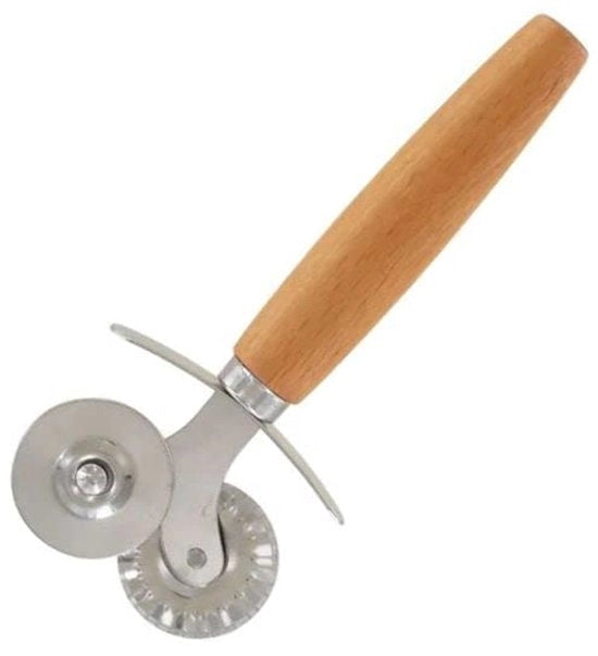 Deegroller per ravioli a doppia punta in acciaio inox e legno, 16 cm