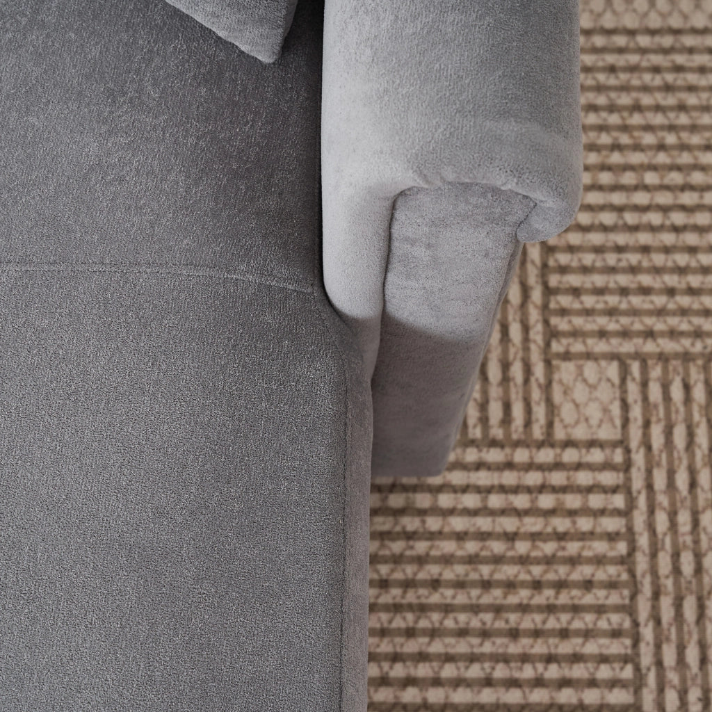 Divano panoramico a U 4-5 posti con funzione letto e contenitore con cuscini in chenille grigio