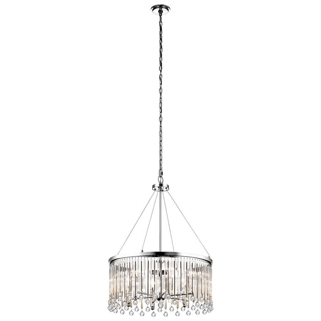 Lampadario Contemporaneo Piper Acciaio Cromo Lucido 6 Luci E14