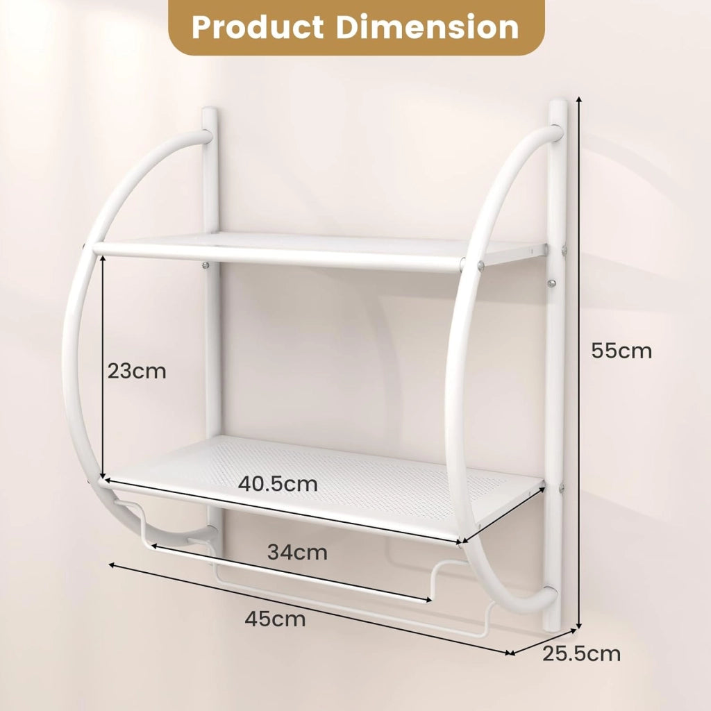 Porta Asciugamani Bagno da Parete, Mensola Bagno Doccia, Montaggio a Parete, con 2 Ripiani e 2 Portasciugamani, per Asciugamani, Antiruggine，45x25,5x55 cm (Bianco)