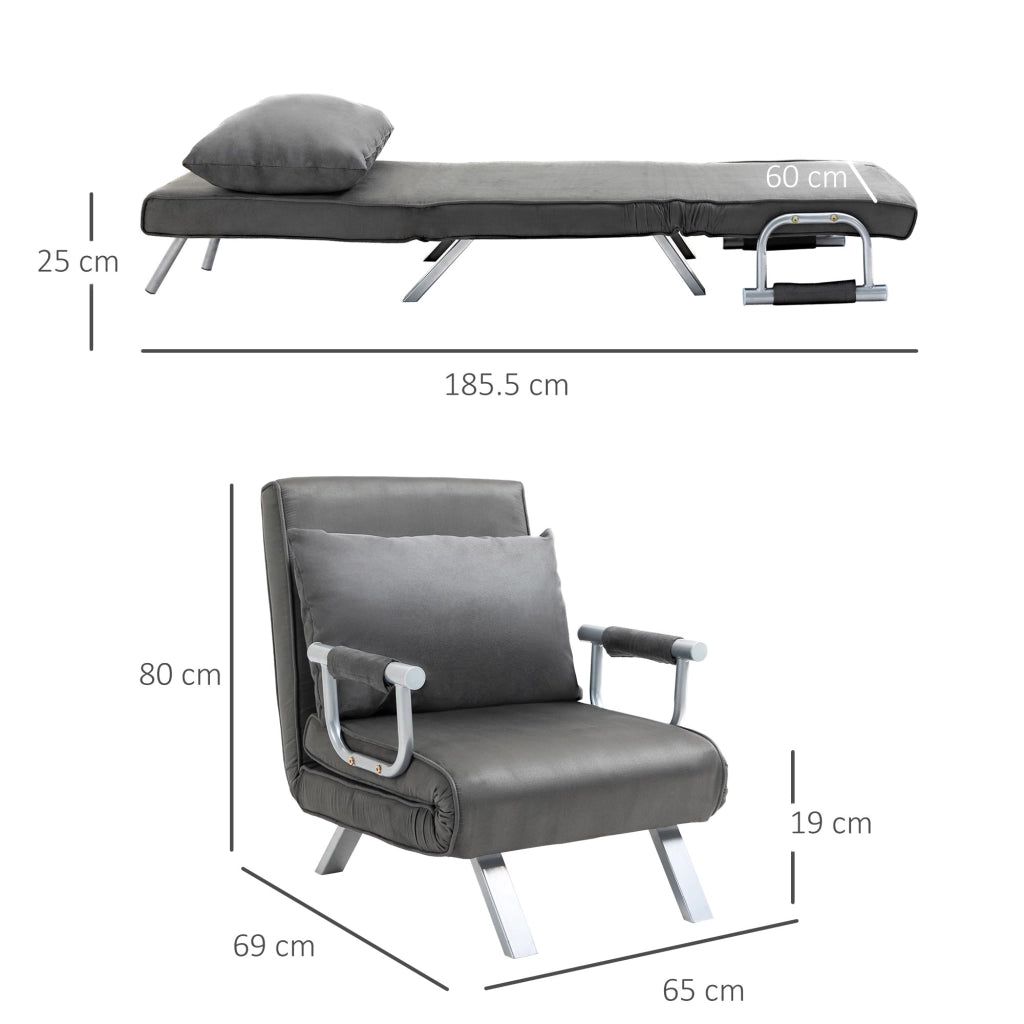 Poltrona Letto Trasformabile con Rivestimento in Microfibra Grigio Scuro