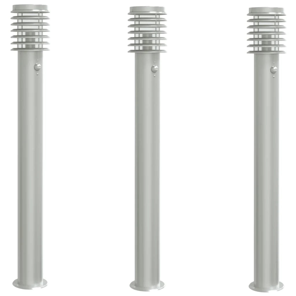 Lampade da terra per esterni con sensori 3 pezzi acciaio inox argento 02_0042567