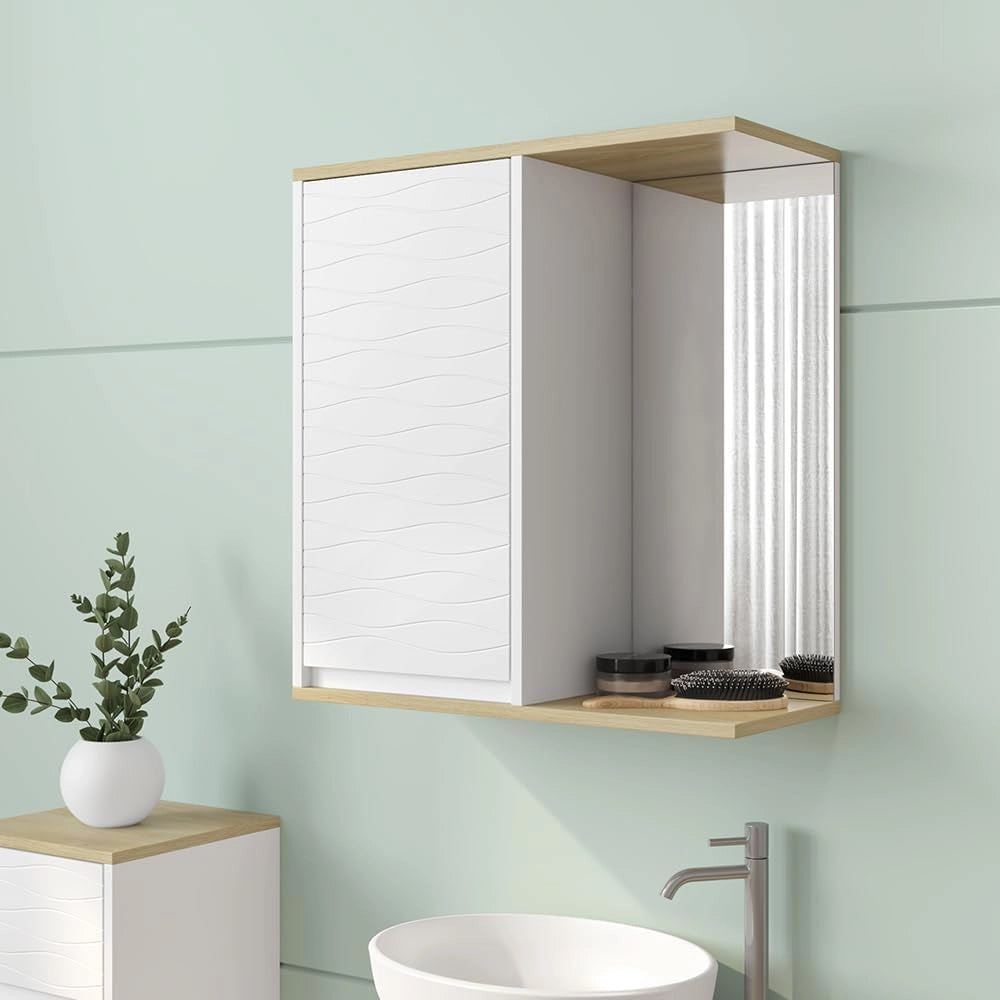 Mobile a specchio per il bagno Livia, Bianco, 60 x 63 cm con specchio, per riporre sopra il WC con area scaffale aperta